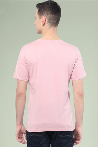 Baby pink Solid Men Half Sleeve Pure Cotton Round Neck T-Shirt