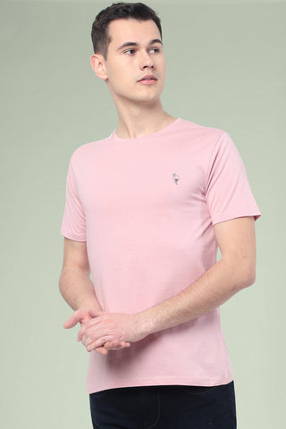 Baby pink Solid Men Half Sleeve Pure Cotton Round Neck T-Shirt