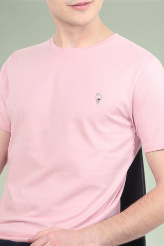 Baby pink Solid Men Half Sleeve Pure Cotton Round Neck T-Shirt