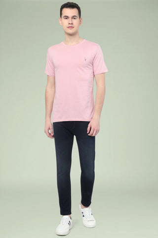 Baby pink Solid Men Half Sleeve Pure Cotton Round Neck T-Shirt