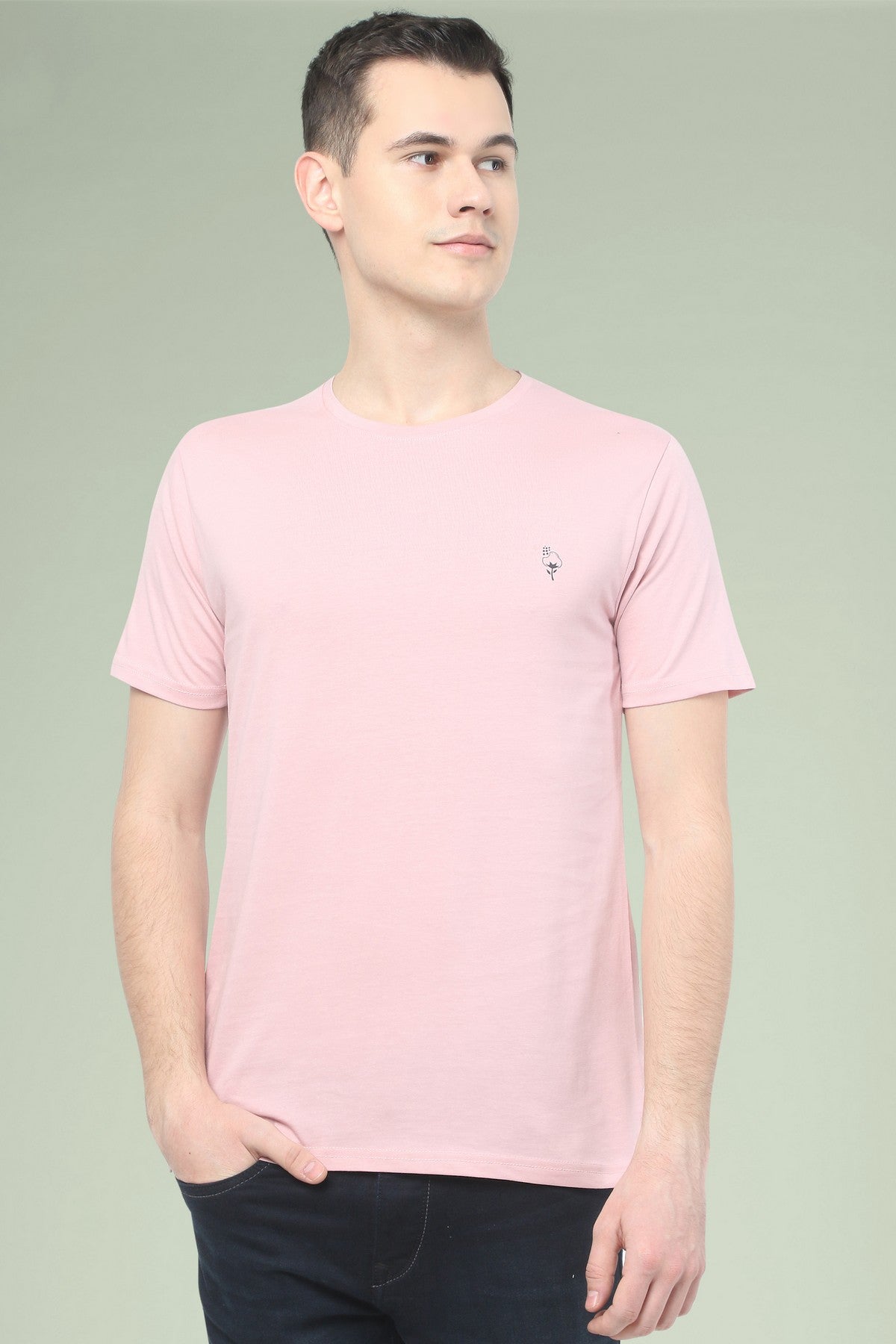 Baby pink Solid Men Half Sleeve Pure Cotton Round Neck T-Shirt