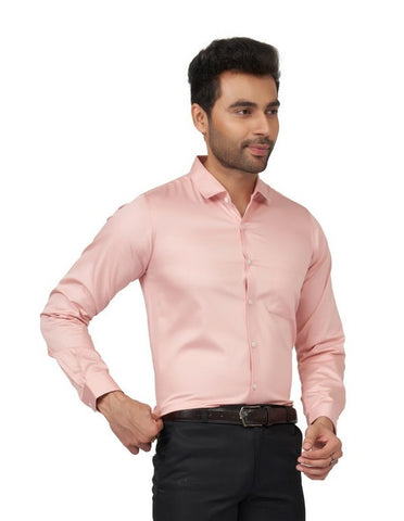 Gentlemen Slim Fit Cotton Satin Peach Formal Shirt for office