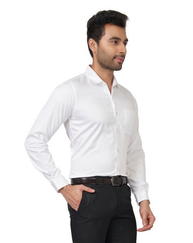 White latest Men Slim Fit Cotton Satin Formal Shirt for independence day