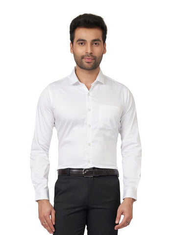 White latest Men Slim Fit Cotton Satin Formal Shirt for independence day