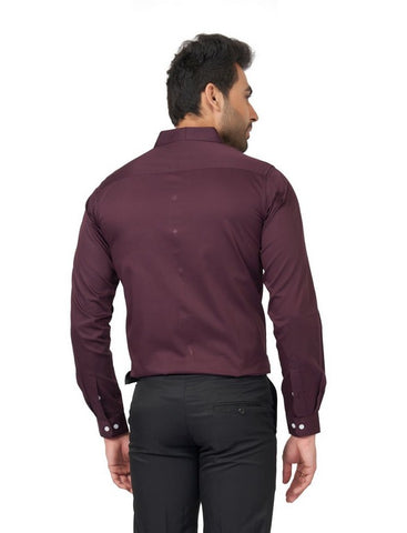 Trendy wine Men Slim Fit Cotton Satin Formal Shirt