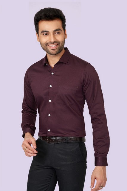 Trendy wine Men Slim Fit Cotton Satin Formal Shirt