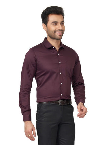 Trendy wine Men Slim Fit Cotton Satin Formal Shirt