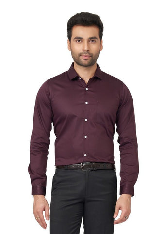 Trendy wine Men Slim Fit Cotton Satin Formal Shirt