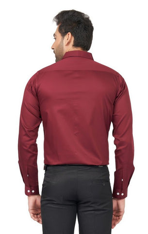 Newest Maroon Men Slim Fit Cotton Satin Formal Shirt