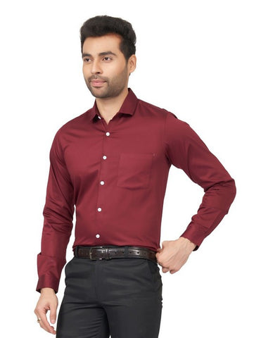 Newest Maroon Men Slim Fit Cotton Satin Formal Shirt