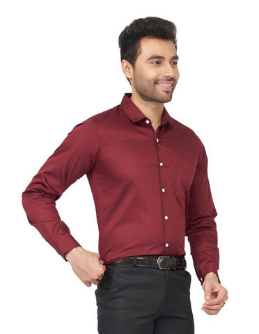 Newest Maroon Men Slim Fit Cotton Satin Formal Shirt