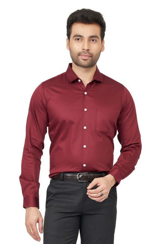 Newest Maroon Men Slim Fit Cotton Satin Formal Shirt